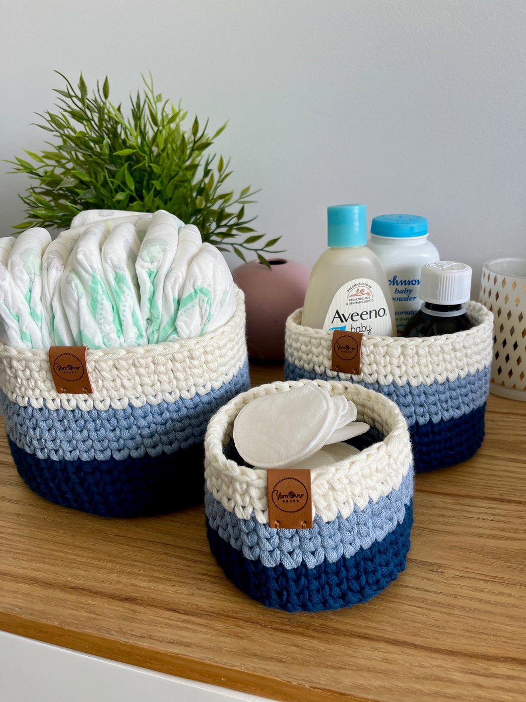 NAVY STRIPE | Crochet Baskets