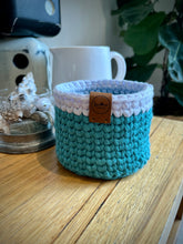 Load image into Gallery viewer, DUSTY TEAL with White Trim | Crochet Planter
