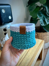 Load image into Gallery viewer, DUSTY TEAL with White Trim | Crochet Planter
