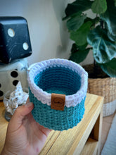 Load image into Gallery viewer, DUSTY TEAL with White Trim | Crochet Planter
