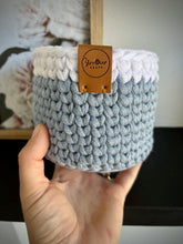 Load image into Gallery viewer, DUSTY BLUE with White Trim | Crochet Planter
