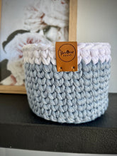 Load image into Gallery viewer, DUSTY BLUE with White Trim | Crochet Planter
