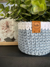 Load image into Gallery viewer, DUSTY BLUE with White Trim | Crochet Planter
