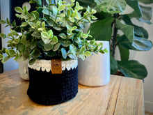 Load image into Gallery viewer, BLACK with Cream Trim | Crochet Planter
