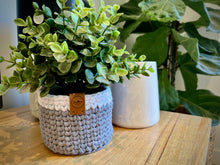 Load image into Gallery viewer, GREY with White Trim | Crochet Planter
