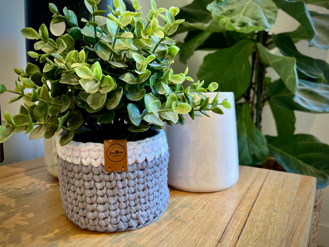 GREY with White Trim | Crochet Planter